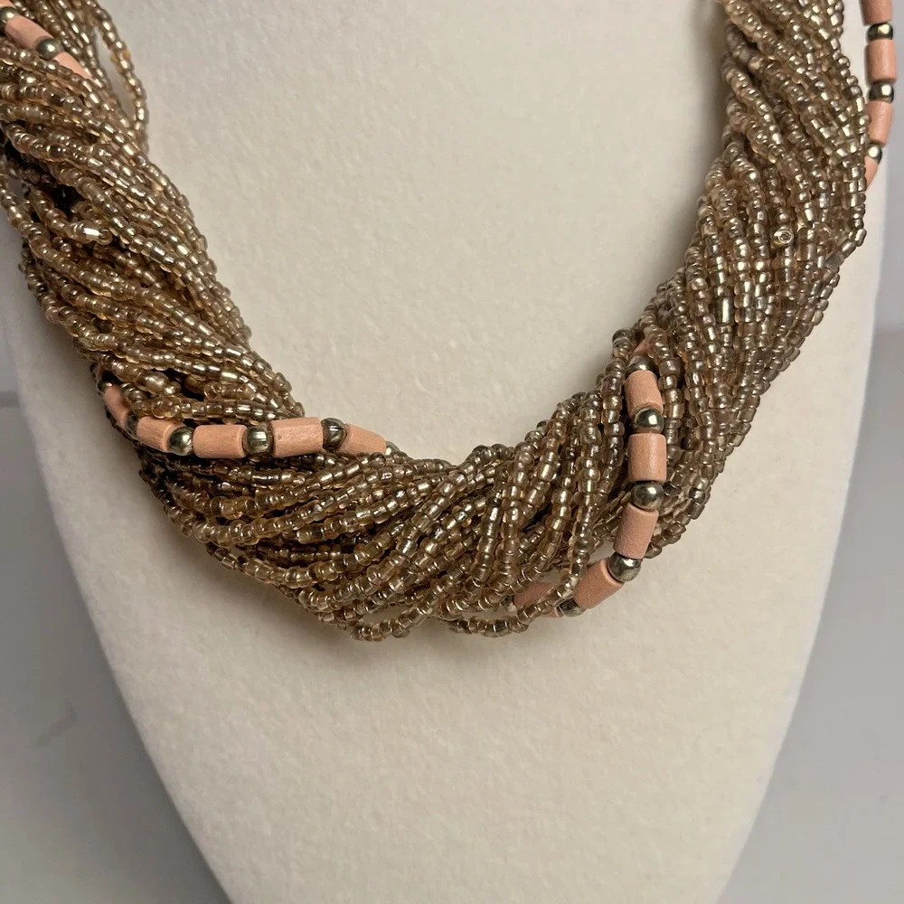 Bronze Seed Bead Torsade Necklace Twisted Multi Strand Chunky Statement 22